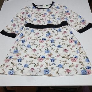 United Colors of Benetton Vintage Floral Midi Dress White w/ Pastel Flowers Sz M